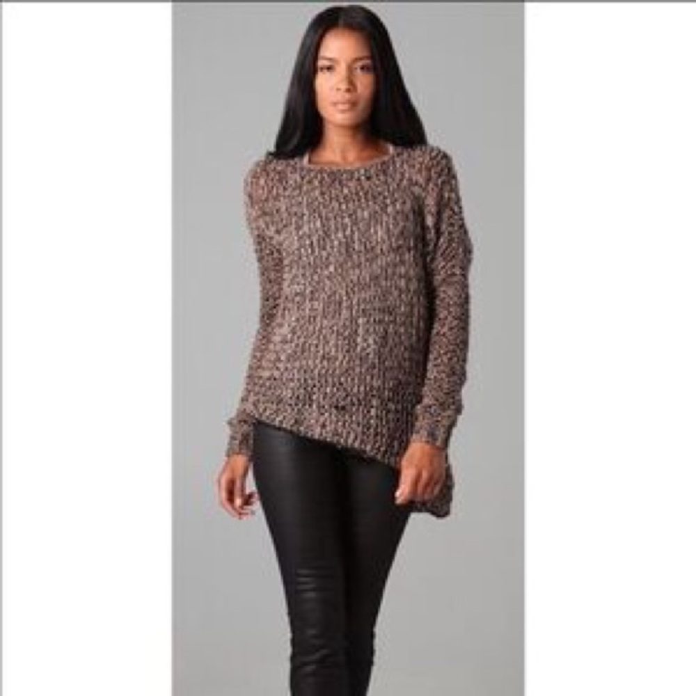 Helmut Lang tattered tape taupe asymmetrical alpaca wool blend sweater Medium